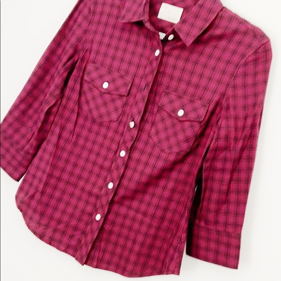 $5 $5 $5 Band of Outsiders 3/4 Sleeve Checkered Button Down Red Shirt Top SzS - Picture 2 of 6